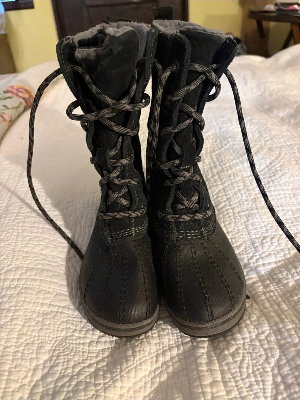 L.L. Bean Kids Black Lace-Up Winter Boots
